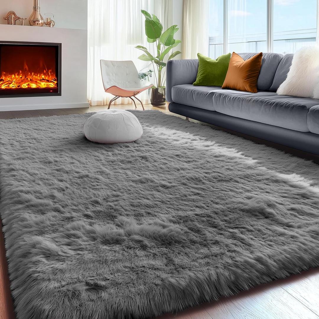 PAGISOFE Plush Washable Area Rugs for Living Room 5x7 Grey, Soft Shaggy Rugs Carpets Fluffy Rugs for Boys Bedroom Kids Room, Shag Plush Rug for Teen Dorm Decor, Kids Home Decor Aesthetic, Nursery (5' x 7', Grey)