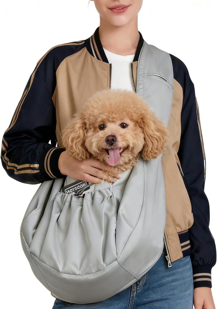 Puppy Sling Carrier for Small Dogs - Widened and Thickened Shoulder Strap with Pocket, Adjustable Hands-Free Puppy Carrier Sling for Outside, for Small Dog 12 lbs and Cat 16 lbs,(Light Grey).