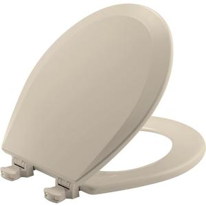 Bemis 500EC Durable Wood Toilet Seat with Easy Clean Hinges, Made in USA, Round, Almond