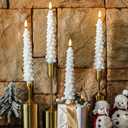 Funtery 12 Pcs LED Flameless Christmas Tree Taper Candles, 9.7" Real Wax Battery Operated Candlestick Lights with Remote Timer and 3D Flickering Flame for Home Decor(White,Classic)