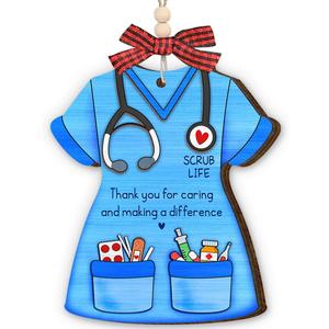 4 x Nurse Ornaments for Christmas Tree, Meaningful Wooden Nurse Scrub Life Ornament, Unique Nursing Graduation Gifts for Practitioner Instructor Students Women, Christmas Coworker Gift