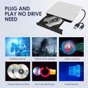 External CD/DVD Drive for Laptop, Type-C CD/DVD Player USB 3.0 Portable Burner Writer Reader Compatible with Mac MacBook Pro/Air iMac Desktop Windows 7/8/10/XP/Vista(White)