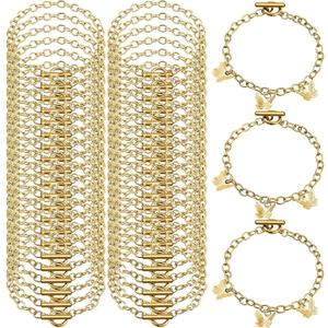 Hicarer 45 Pieces Bracelet Chains with OT Toggle Clasp Stainless Steel Bracelet Link Chains DIY Jewelry Making Supplies for Women Jewelry Crafts(Gold)