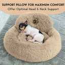 PetJett Calming Dog Beds for Small Dogs 23" Donut Dog Beds, Anti-Slip & Washable Puppy Bed - Fluffy Plush Faux Fur Pet Bed, Anti-Anxiety Premium Comfort Round Pillow, Fits Dogs up to 25 lbs Beige, small