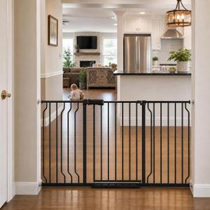 Extra Wide Baby Gates for Doorways 52.76"-62.20" Extra Wide Baby Gate Dog gate Pressure Mounted No Drilling with Walk-Through, Auto-Close & Dual-Direction Swing for Large Wide Opening Black