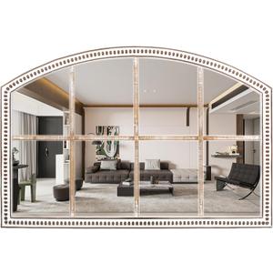 Farmhouse Windowpane Wall Mirror 28x42 Inch, Large Rustic White Wood Mirror Decorative for Living Room, Bedroom, Entryway, Hallway