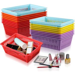 30 Pcs Mini Storage Baskets Bins, Plastic Organizer Basket, Colorful Shelf and Desk Make-up Storage Crate Organizing Containers, Ideal for Home Classroom Office Organization. 6.1"L x 4.5"W x 2.4"H
