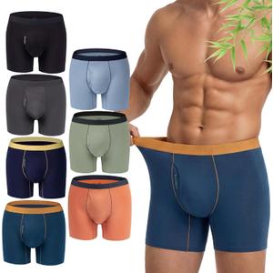 LUBOT Mens Underwear Pack Boxer Briefs Bamboo Viscose Soft Breathable Moisture Wicking Support Pouch Fly, No Riding Up (M)