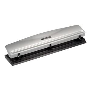 Bostitch Office Premium 3 Hole Punch, 12 Sheet Capacity, Metal, Rubber Base, Easy-Clean Tray, Silver