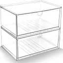 Prsildan Acrylic Makeup Organizer, 2 Pack Stackable Clear Storage Drawers for Baby Bottles Desk Organizers with 2 Drawers for Countertop Vanity Nursery Modular System for Cosmetics Jewelry
