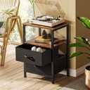 Huuger Night Stand Set of 2, Nightstand with 2 Drawers, Bed Side Table with Open Shelf, Wooden Top, End Table, Fabric Drawer, for Bedroom, Rustic Brown and Black, 11.8 inches x 15.7 inches x 23.6 inches