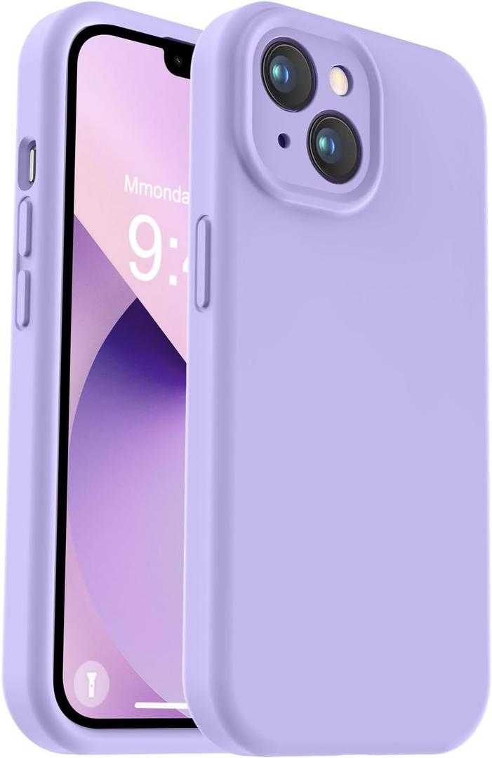 Vooii Compatible with iPhone 13 Case, Liquid Silicone Upgrade [Camera Protection] [Soft Anti-Scratch Microfiber Lining] Shockproof Phone Case for iPhone 13 6.1 inch - Light Purple