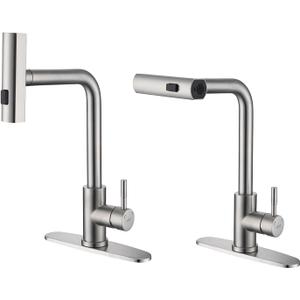 KEER Waterfall Kitchen Faucet with Pull Down Shower, Single Handle and 360 Swivel Stainless Steel Single Hole Kitchen Sink Faucet, Brushed Nickel