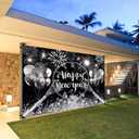 Black Silver Happy New Year Backdrop 2026 New Years Party Backdrop New Years Eve Annual Countdown Party Supplies Fireworks Glitter Dots Cheers to Family Party Decor Banner (70x40 inch (6x4FT))