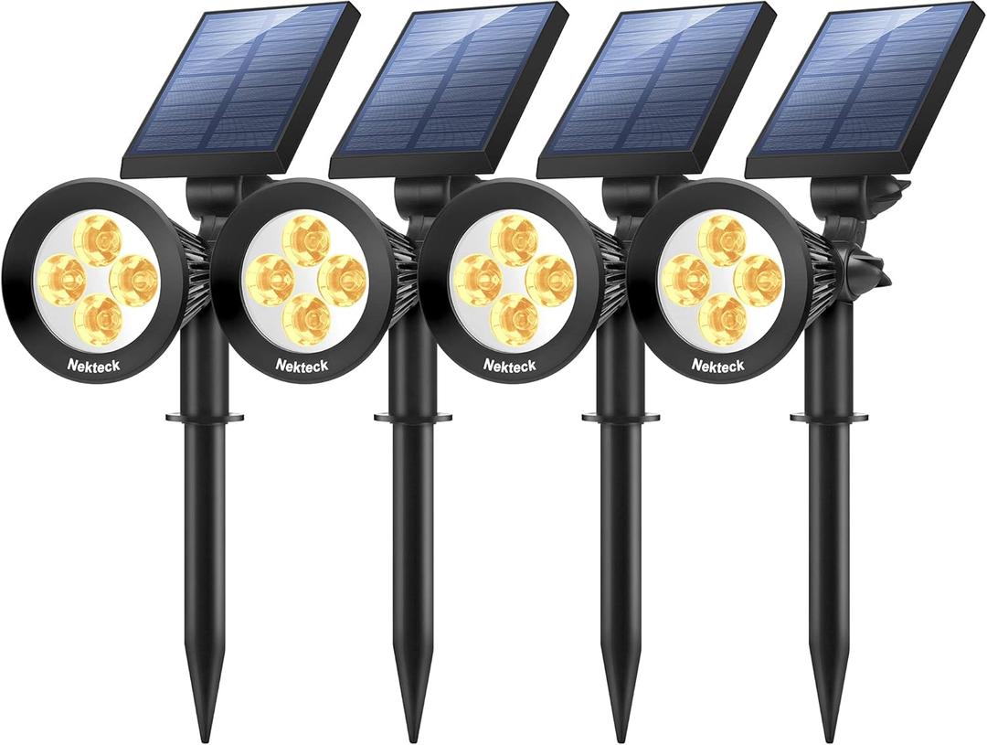 Nekteck 4 Pack Solar Lights,2-in-1 Outdoor Solar Spotlights Powered Adjustable Wall Light Landscape Lighting,Bright and Dark Sensing,Auto On/Off for Yard, Pathway, Walkway, Garden, Driveway (Warm White)