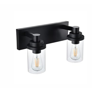 MELUCEE 2-Light Farmhouse Matte Black Bathroom Vanity Light with Clear Glass Shade, Wall Sconces Wall Mount Light for Bedroom Powder Room Hallway, E26 Base