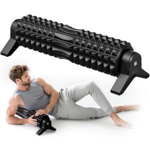 RUNWE Foam Roller with Stand - Bracket Foam Roller for Back Pain, 21 inch Trigger Point Deep Tissue Massage Roller, Medium Density Grid Bracket Foam Rollers, Leg Roller for Muscles Deep Tissue (Black)