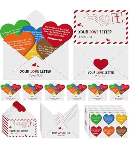 This Christian Gift Set Includes “Your Love Letter From God” Envelopes And Colorful Heart-Shaped Cards With Bible Verses, Ideal For Church Events, Outreach, Or Personal Encouragement