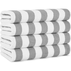 Arkwright Oversized Beach Towels (30x70, 4-Pack), Ringspun Cotton Double Yarn Strength, Perfect Grey Striped Pool Towel, Beach Towel, Bath Towel