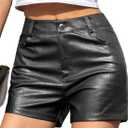 We1Fit Women's Faux Leather Shorts Stretchy High Waisted Pleather Shorts