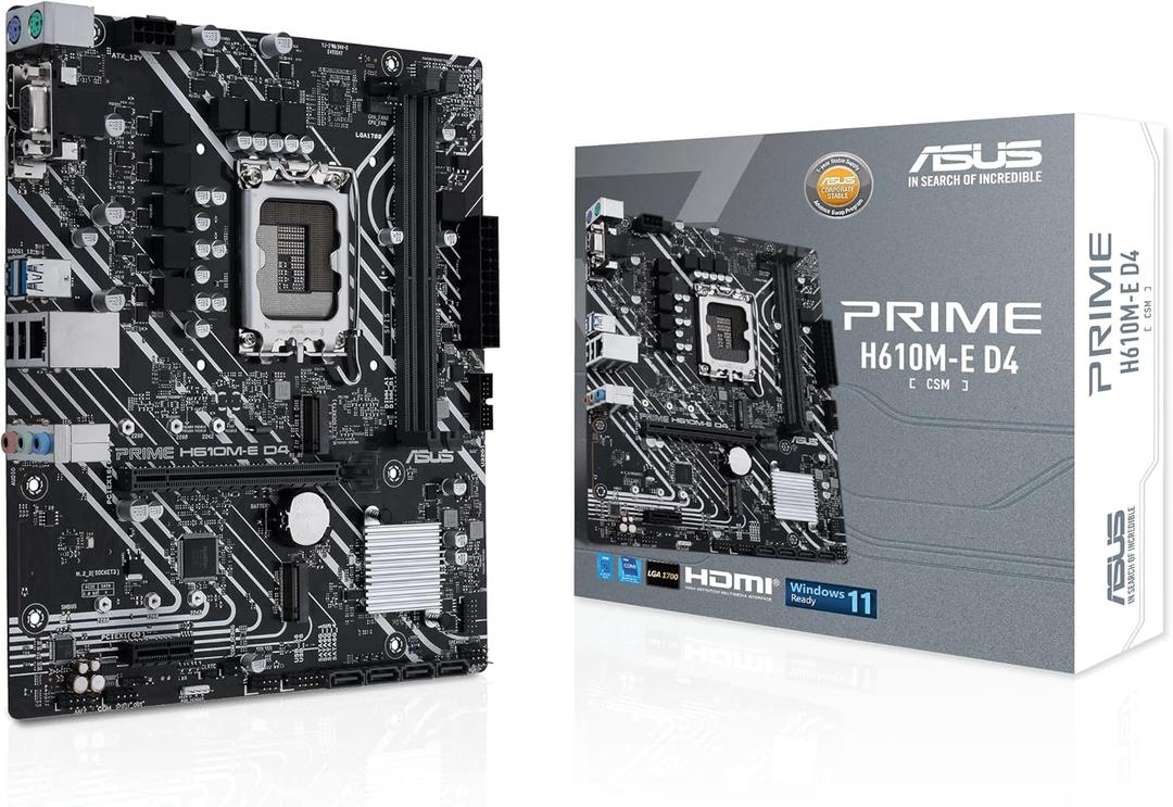 Asus Prime H610M-E D4-CSM Desktop Motherboard - Intel H610 Chipset - Socket LGA-1700 - Pentium Gold, Celeron, Core i5, Core i9, Core i3, Core i7 Processor Supported - 64 GB DDR4 SDRAM Maximum RAM - DI