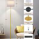 60" Modern Floor Lamp for Living Room, Standing Lamp with White Linen Lampshade, Remote and Foot Switch, Tall Lamp with A19 9W 3000K-6000K Color Temperature 10%-100% Brightness Dimmable Bulb, Gold
