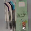 Senneny Set of 5 Stainless Steel Straws with Silicone Flex Tips Elbows Cover, 2 Cleaning Brushes and 1 Portable Bag Included (Silver)- 8mm diameter