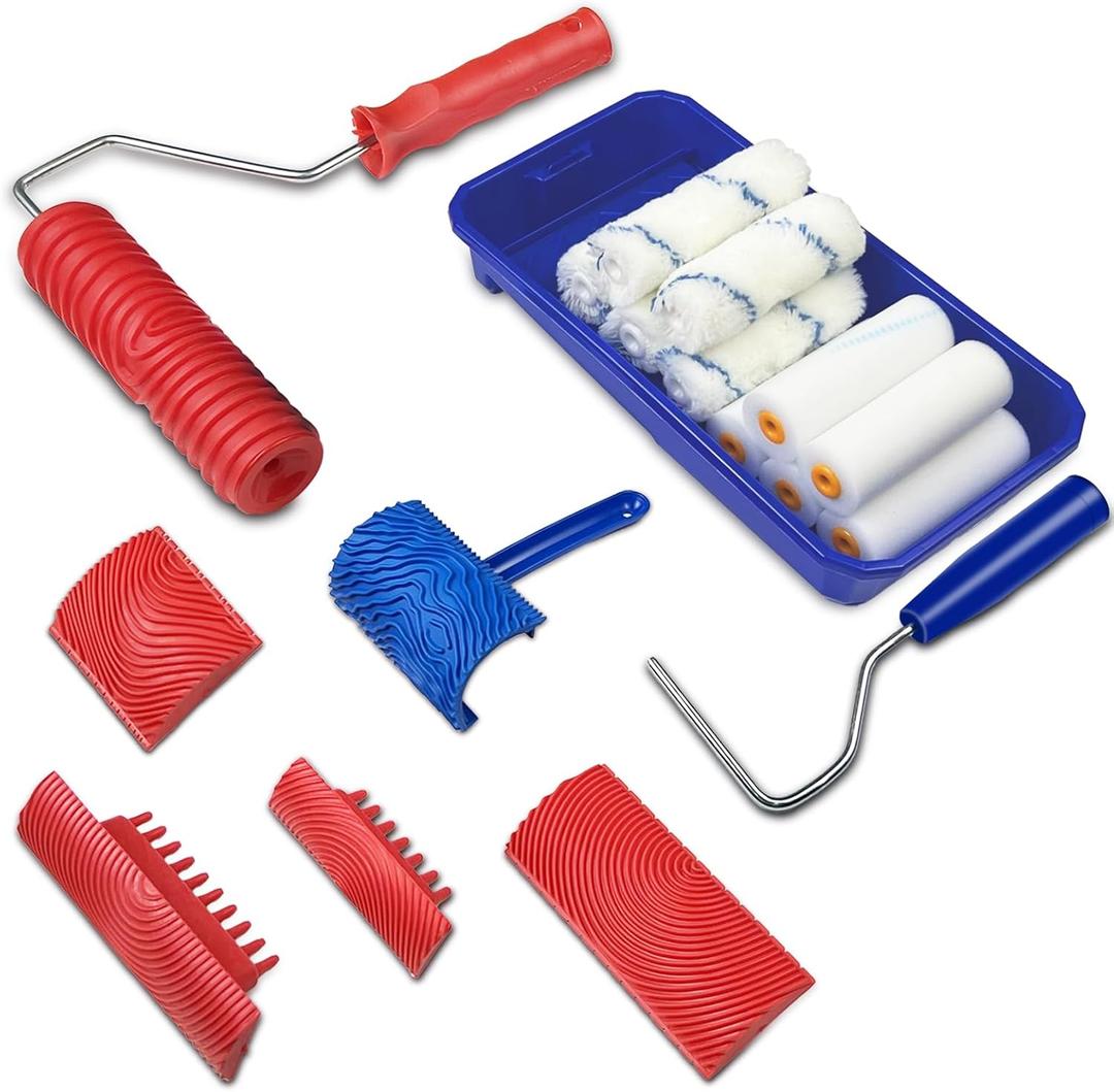 18PCS Wood Grain Tool, Wood Graining Tool Set with Extra 12pcs 4inch Paint Roller Kit with TrayRubber Wood Grain Roller Tool for Painting Look Like Wood,Natural Wood Grain Maker,DIY Room Art