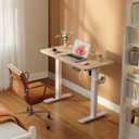 Cubiker Standing Desk, 32" Small Sit Stand Home Office Desk, Electric Stand up Desk, Adjustable Desk with Splice Board, White Frame/Maple Top, 32x19