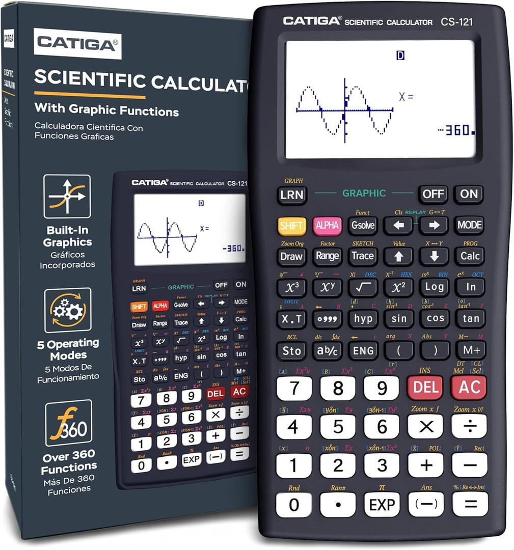 CATIGA Scientific Calculators with Graphic Functions, Graphing Calculators with Multiple Modes, Scientific Calculators for Students, High School or College Courses, Calculadora Cientifica, CS-121 (Black 1.1 1 Pack)