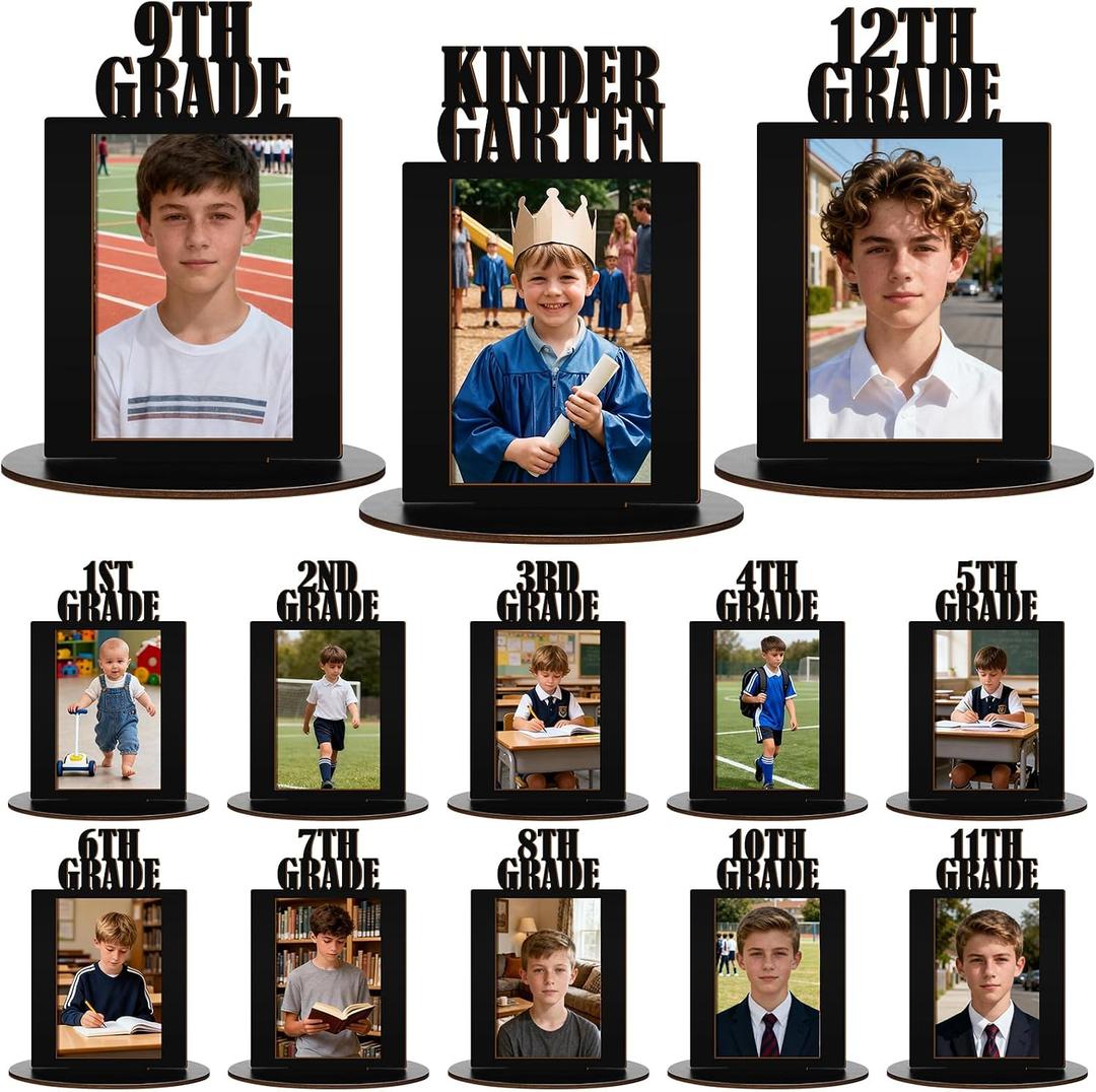 AceOrbit 13 Pcs K-12 Picture Frame 4 x 6 Inch Kindergarten Through 12th Grade Picture Frame Grad School Photo Display for Graduation Party Supplies(Black)