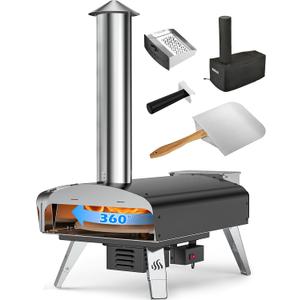 Outdoor Pizza Oven Wood Pellet Fired Pizza Stove with Automatic Rotating System, Pizza Stone, Pizza Peel and Carry Bag (Tisserie W-Oven Series) - Global Patent (Black)