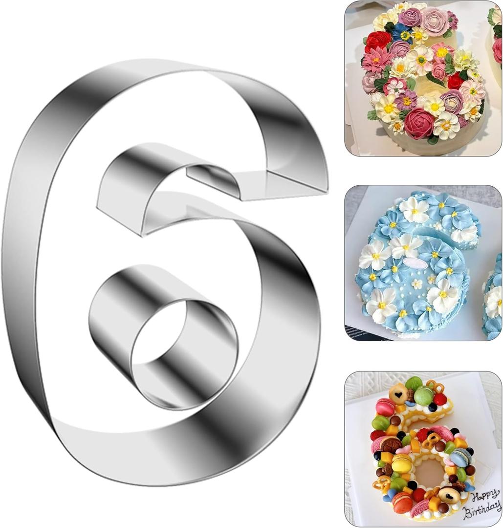 ZADE 11 Inch 304 Stainless Steel Large Size Number Cake Mousse Mold Number 6 Tiramisu Cheesecake Mold Cookie Cutter Bakeware 3D Cake Baking Pan for Birthday and Baking, Party