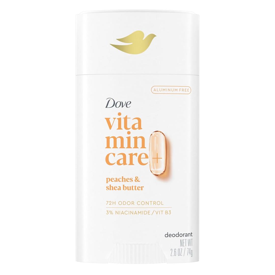 Dove VitaminCare+ Aluminum Free Deodorant Stick for 72H Odor Protection Peaches & Shea Butter Breathable Deodorant for Women 2.6 oz (2.6 Ounce (Pack of 1))