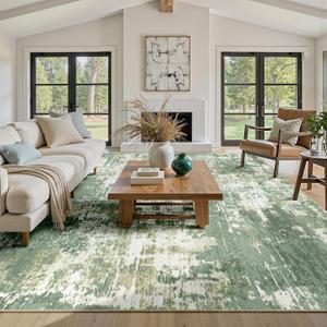 Washable Area Rugs 8'x10' Non-Slip Modern Abstract Soft for Living Room Entryway Bedroom Nursery, Print Pattern, Light Green/Yellow