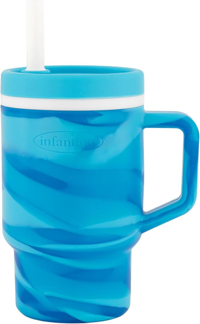 Infantino My 1st Tumbler, 9 Oz. Silicone Sippy Cup with Straw & Handle, Spill-Resistant Baby Cup for On-the-Go, BPA-Free Transition Bottle, Swirl Blueberry