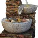 Nature's Mark 6" H Cascading Bowl and Brick LED Fountain (Adapter Included Free)