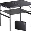 Folding Camping Table, 36" x 24" Portable Table Adjustable Height Max 28 inch Aluminum Folding Table with Storage Net, Lightweight, Portable Handle for Travel, Outdoor, Backyard (Black)