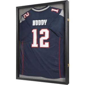 IHEIPYE Large Jersey Frame Display Case Lockable, Sport Jersey Shadow Box with 98% UV Protection Acrylic and Hanger for Baseball Basketball Football Soccer Hockey Sport Shirt and Uniform, Linen Black