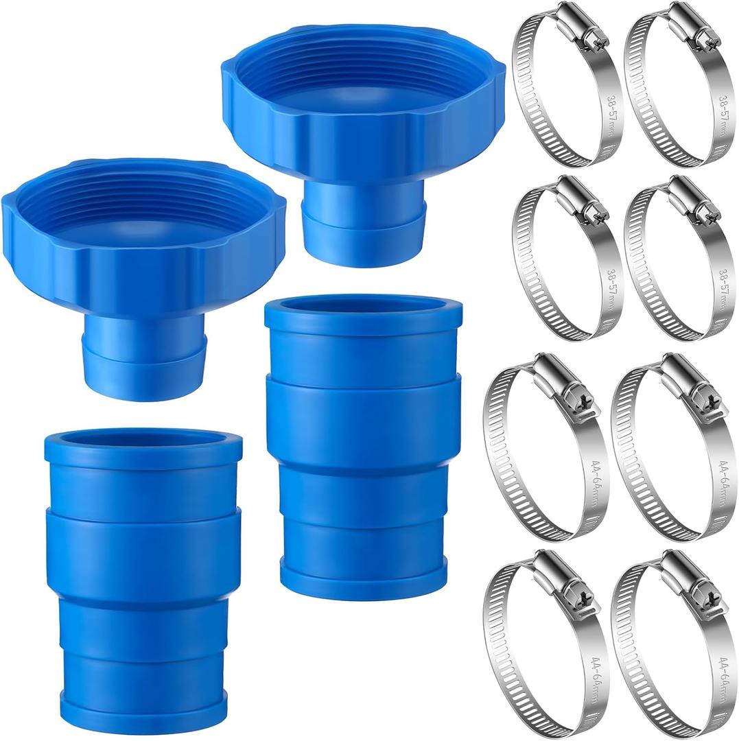 Enhon 2 Pack Pool Vacuum Hose Adapter Kit, Compatible with Intex Adapter B, 1 1/2 inch Rubber Skimmer Hose Connector with 4 Stainless Steel Clamp for Above Ground Swimming Pool Vacuum Surface Skimmer