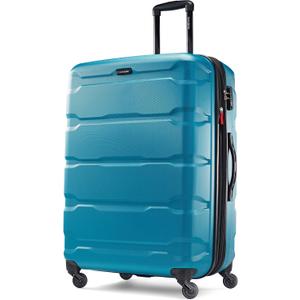 Samsonite Omni PC Hardside Expandable Luggage with Spinner Wheels, Caribbean Blue, Checked-Medium 24-Inch