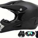 Motocross Helmet,Youth & Kids ATV Dirt Bike Motorcycle Helmet,BMX 4-Wheeler Off-Road Mountain Bike,DOT Certified,W/Gloves Goggles Mask 4-Piece Set (Black, M)