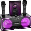 BIGASUO Portable Karaoke Machine with 2 UHF Wireless Microhpne LED Light Bluetooth Singing Karaoke PA Speaker System for Home Party Wedding Church Picnic Outdoor/Indoor