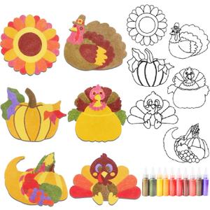 MLOLM 24 Sets Thanksgiving Sand Art Kit, DIY Fall Harvest Pumpkin Painting Craft with Colored Sand, Create Your Own Autumn Themed Art for Home Party Festival Activity Decor and Holiday Gift