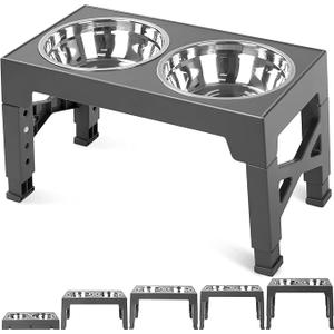 Niubya Elevated Dog Bowls with 2 Stainless Steel Dog Food Bowls, Raised Dog Bowl Adjusts to 5 Heights (3.15", 8.66", 9.84",11.02", 12.2") for Small Medium and Large Dogs