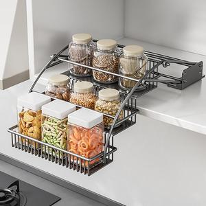 3-Tier Pull Down Spice Rack Organizer for Inside Cabinet Pantry Expandable Display Riser Shelf Kitchen Seasoning Shelf (31.5cm/12.4in)
