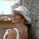 FURTALK Sun Hats for Women Ponytail UPF 80+ Beach Summer Hat Wide Brim Packable Cowboy Hat (One Size, Light Grey)