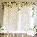 Fomcet Tulle Curtains with Lights String White 20FT X 8FT Sheer Backdrop Curtains for Parties Wedding Baby Shower Photo Shoot Decorations (4 Panels 5x8FT)