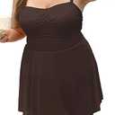 Curvtide Plus Size Swim Dress One Piece Swimsuits for Women Swim Romper Bathing Suits Tummy Control Modest Swimdress 3X Coffee