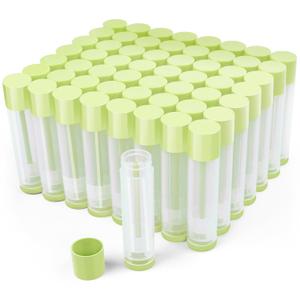LotFancy Lip Balm Tubes Empty, 60PCS 5.5ml (3/16 Oz), Clear Lip Balm Container Tubes with Green Caps, BPA Free & Leak Free, Refillable
